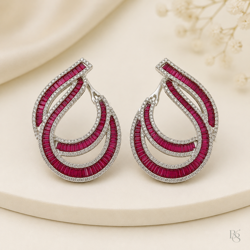 Ruby Red Aurora Baguette Teardrop Earrings