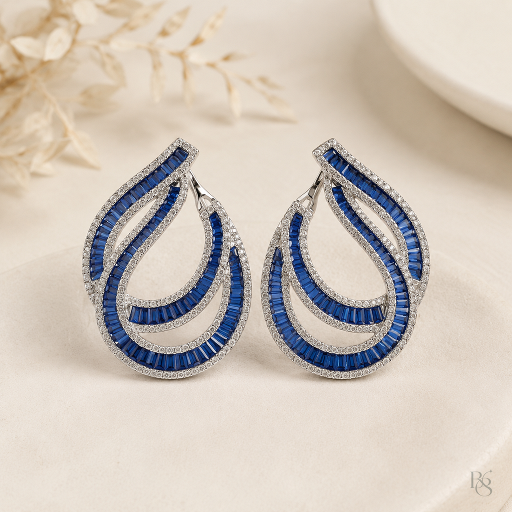 Sapphire Blue Aurora Baguette Teardrop Earrings