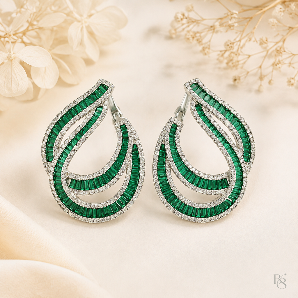 Emerald Green Aurora Baguette Teardrop Earrings