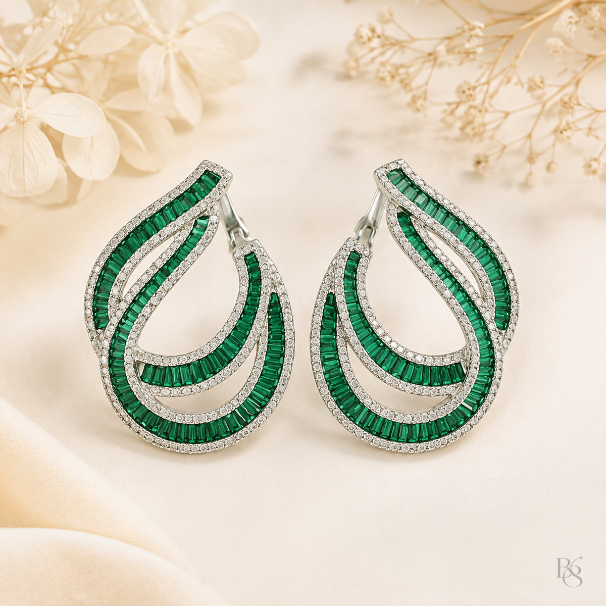 Emerald Green Aurora Baguette Teardrop Earrings