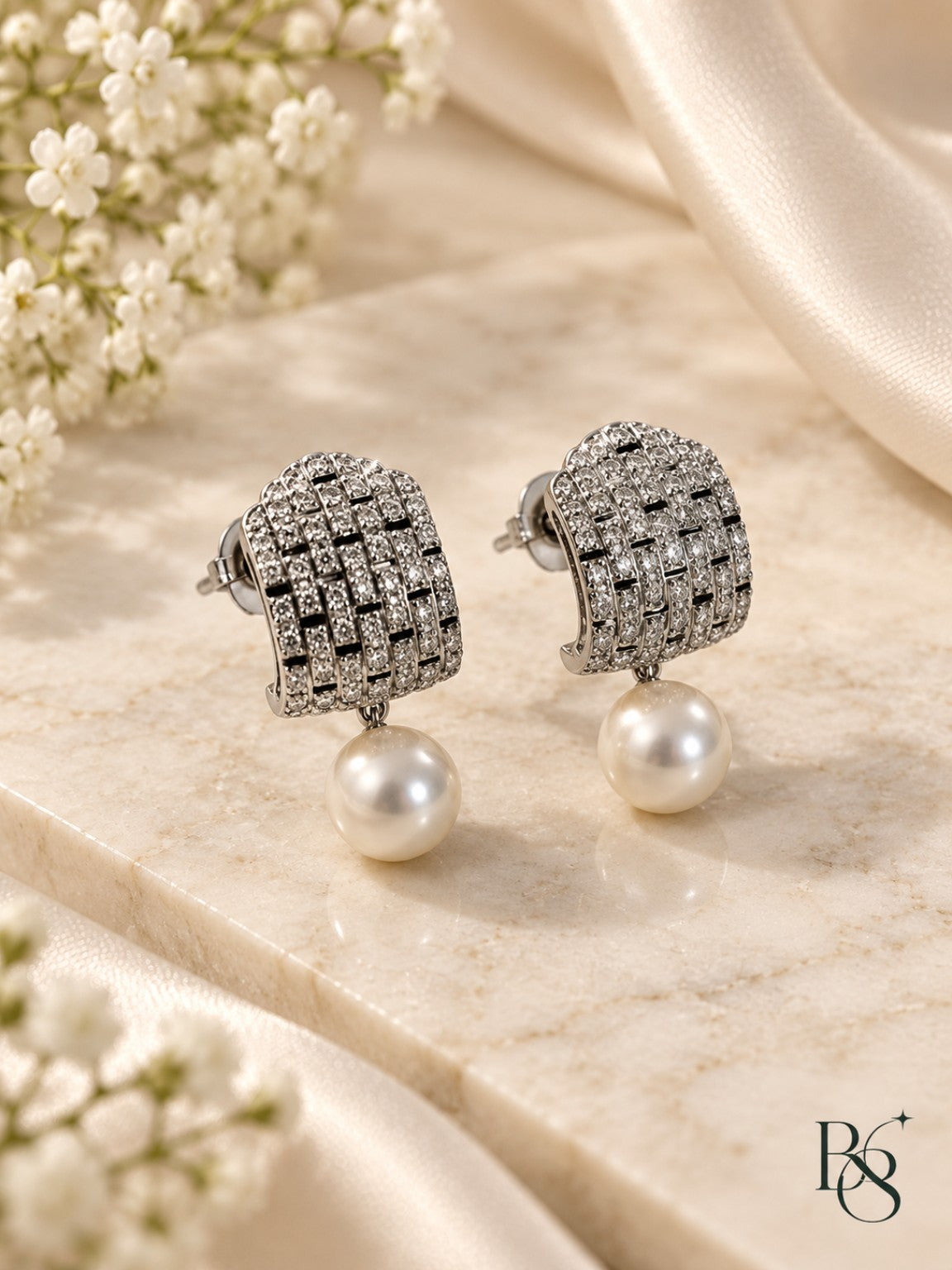 Pure Silver Pearl Crystal Earrings by Bright & Beryl