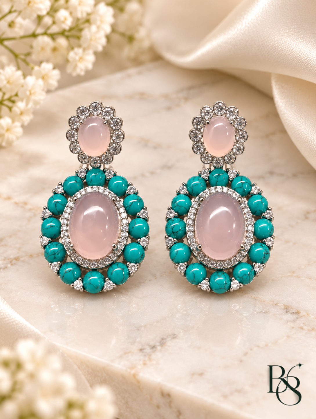 Turquoise Rose Halo Statement Earrings by Bright & Beryl
