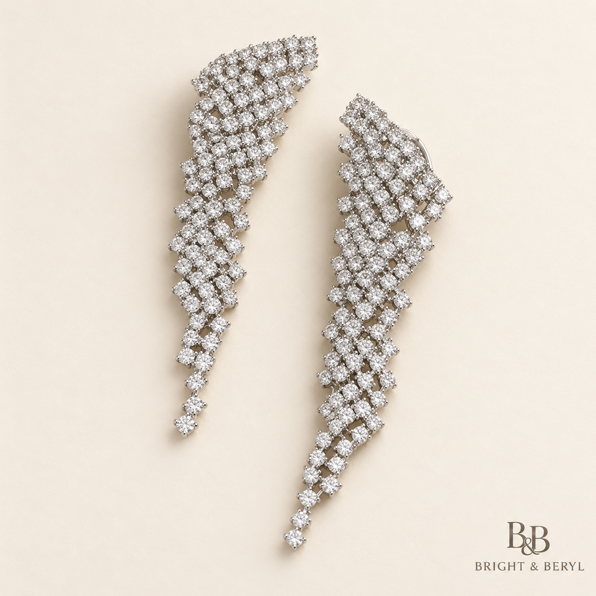 Crystal Cascade Long Statement Earrings pair