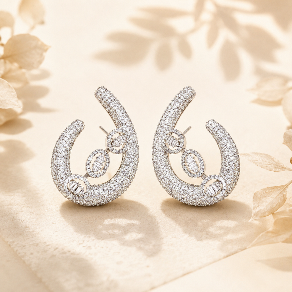 Crystal Crescent Hoop Earrings product image