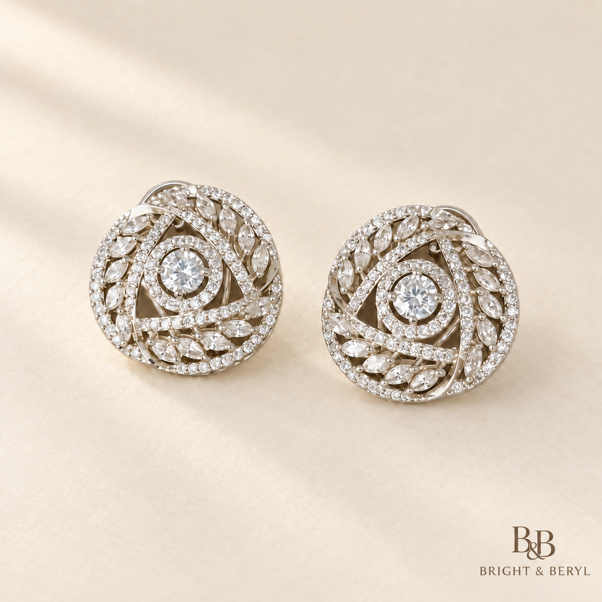 Crystal Laurel Swirl Stud Earrings pair