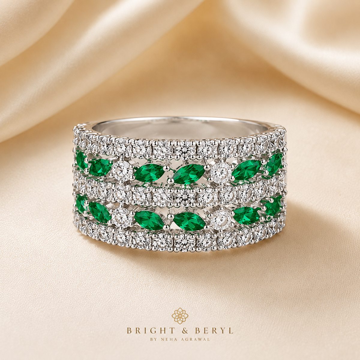 Emerald Leaf Luxe Ring - Emerald Green