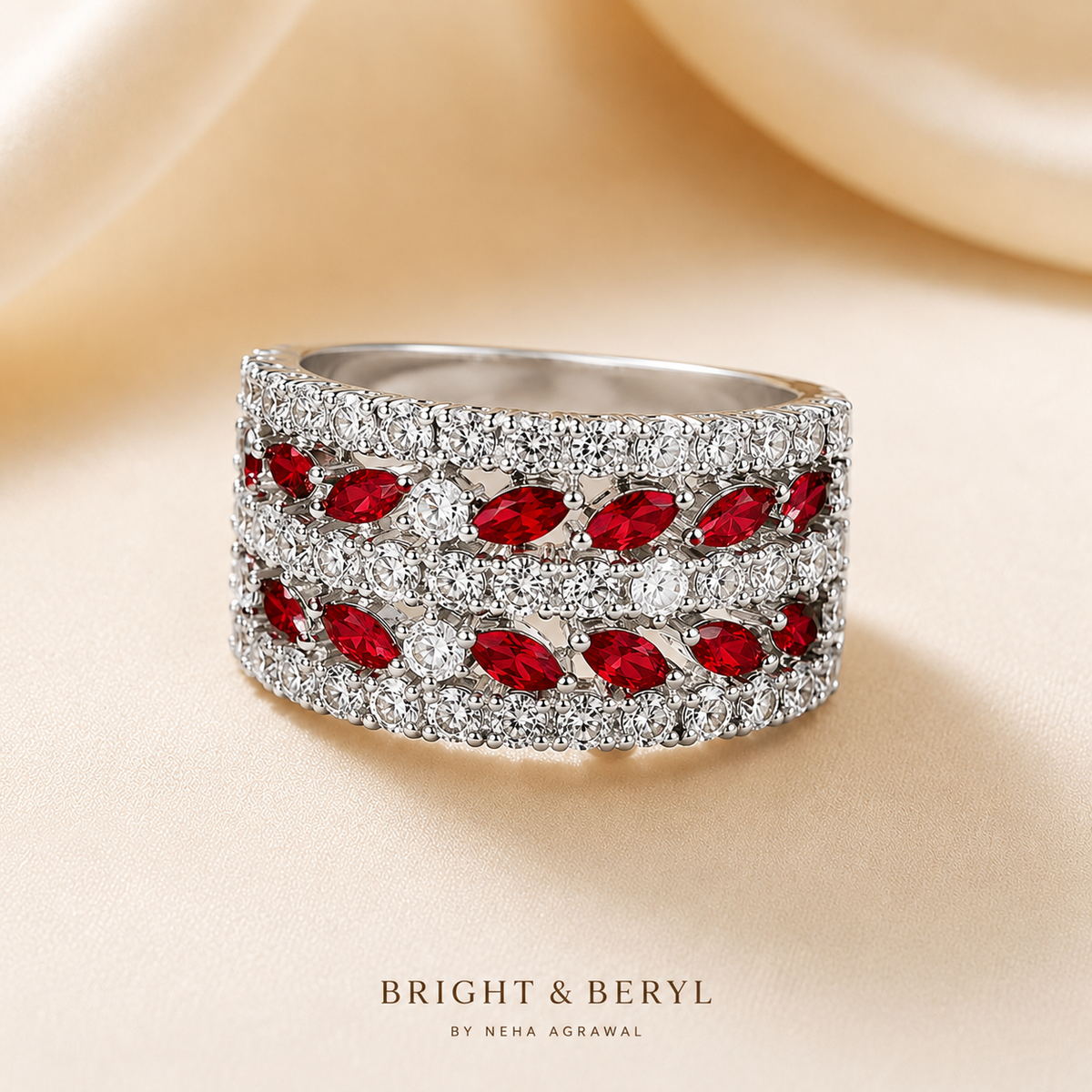 Emerald Leaf Luxe Ring - Ruby Red
