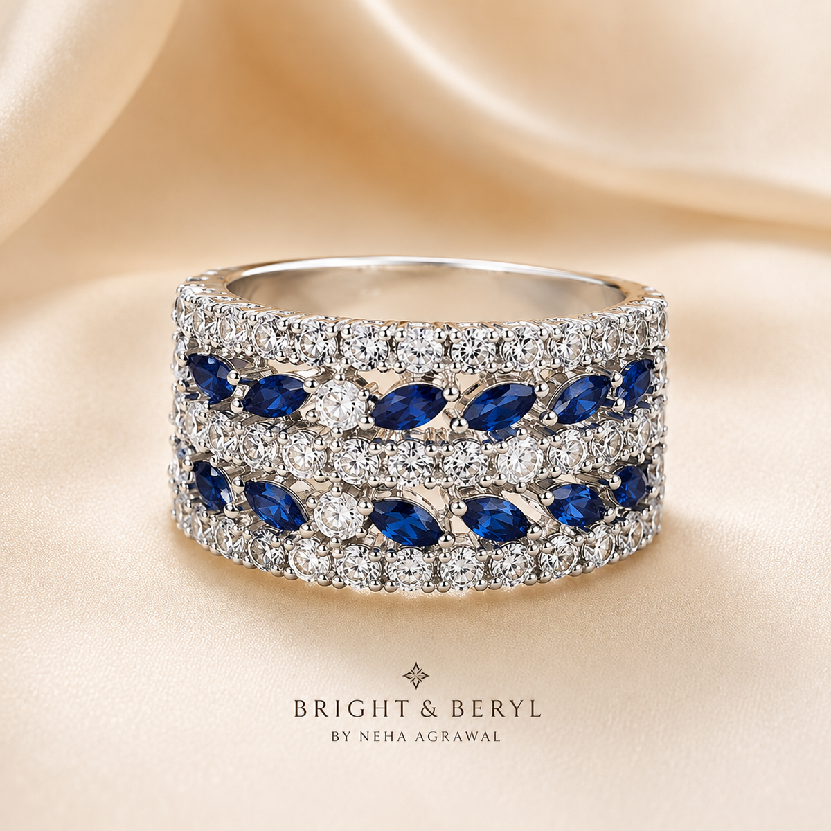 Emerald Leaf Luxe Ring - Sapphire Blue