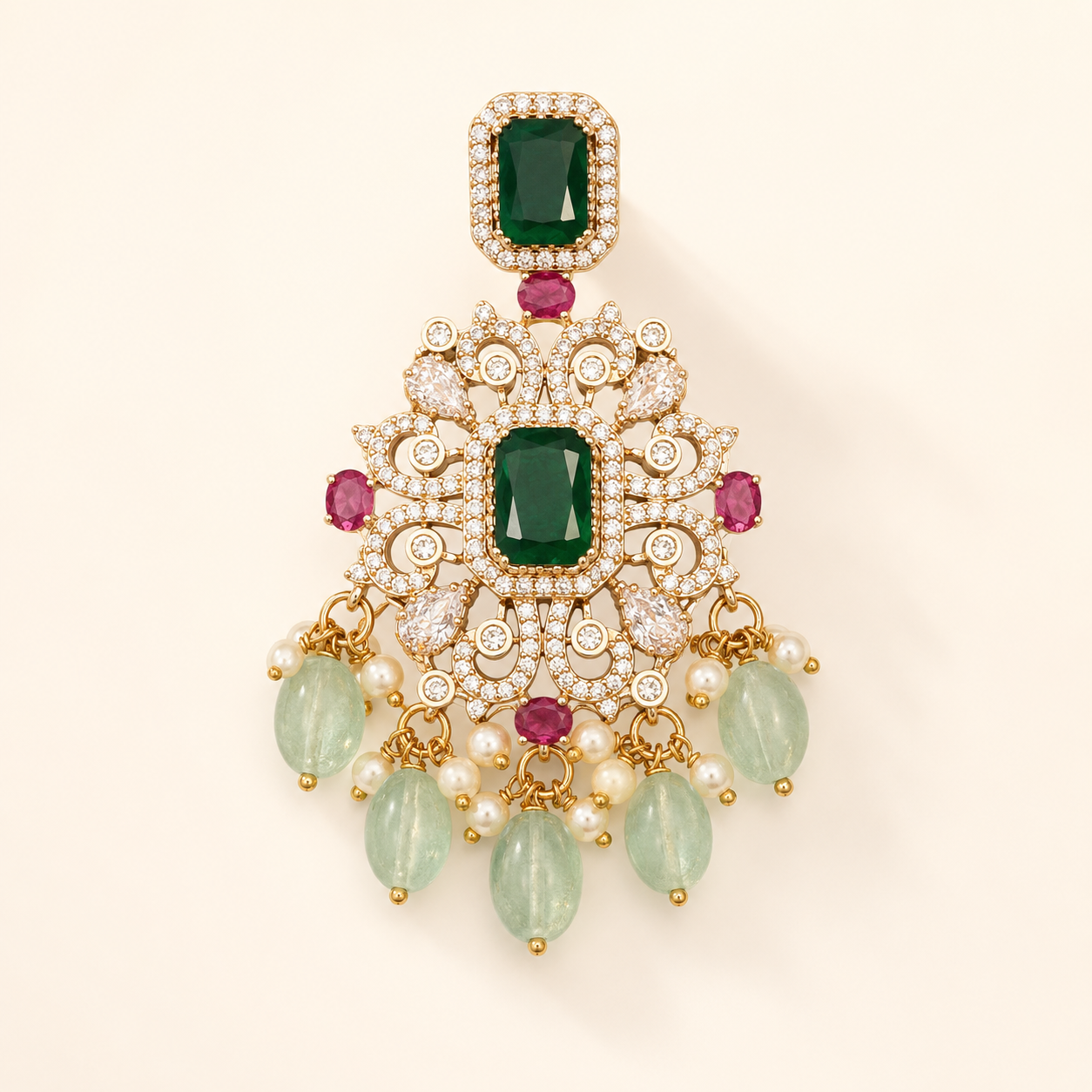 Emerald Ruby Chandelier Earring single piece front view