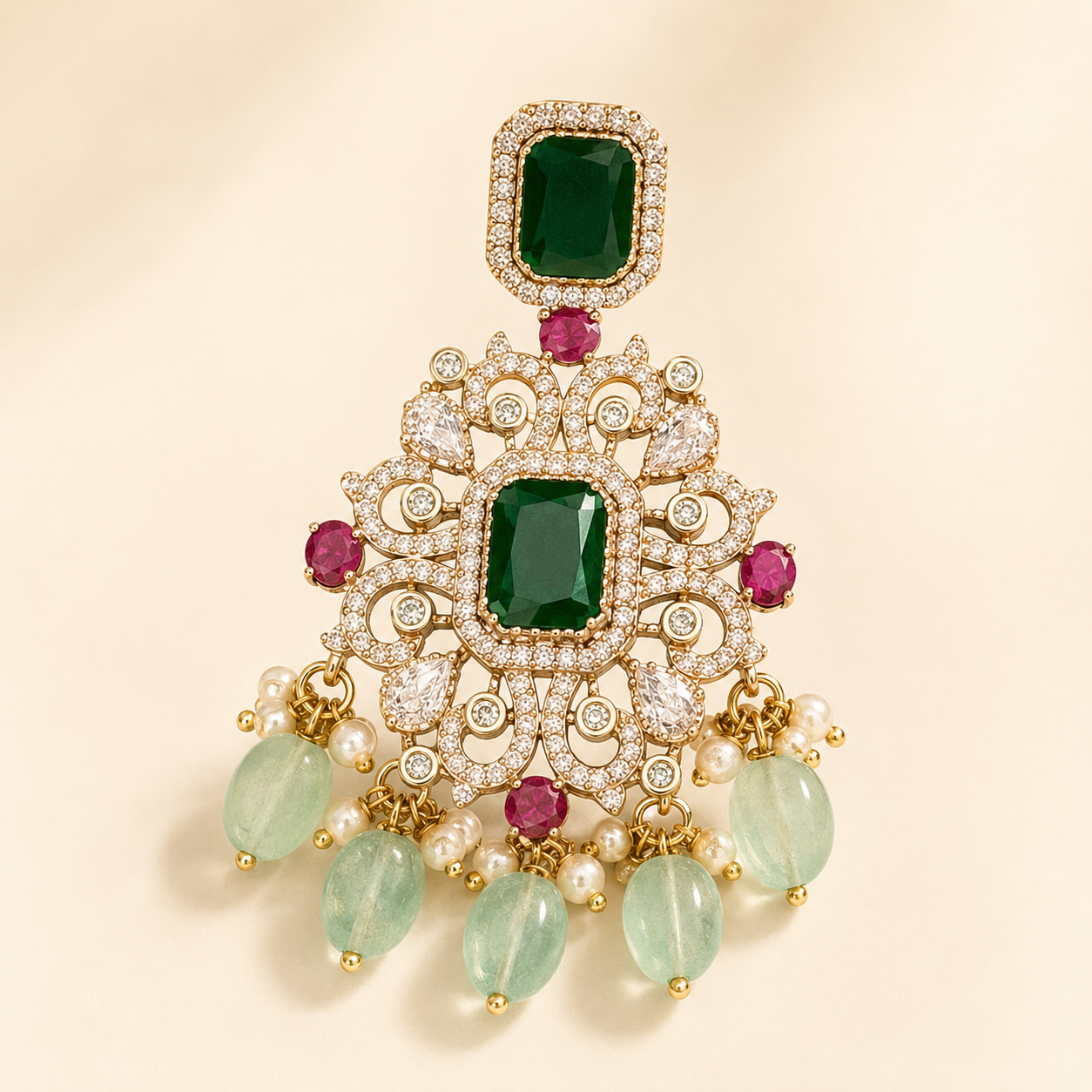 Emerald Ruby Chandelier Earring single piece alternate view