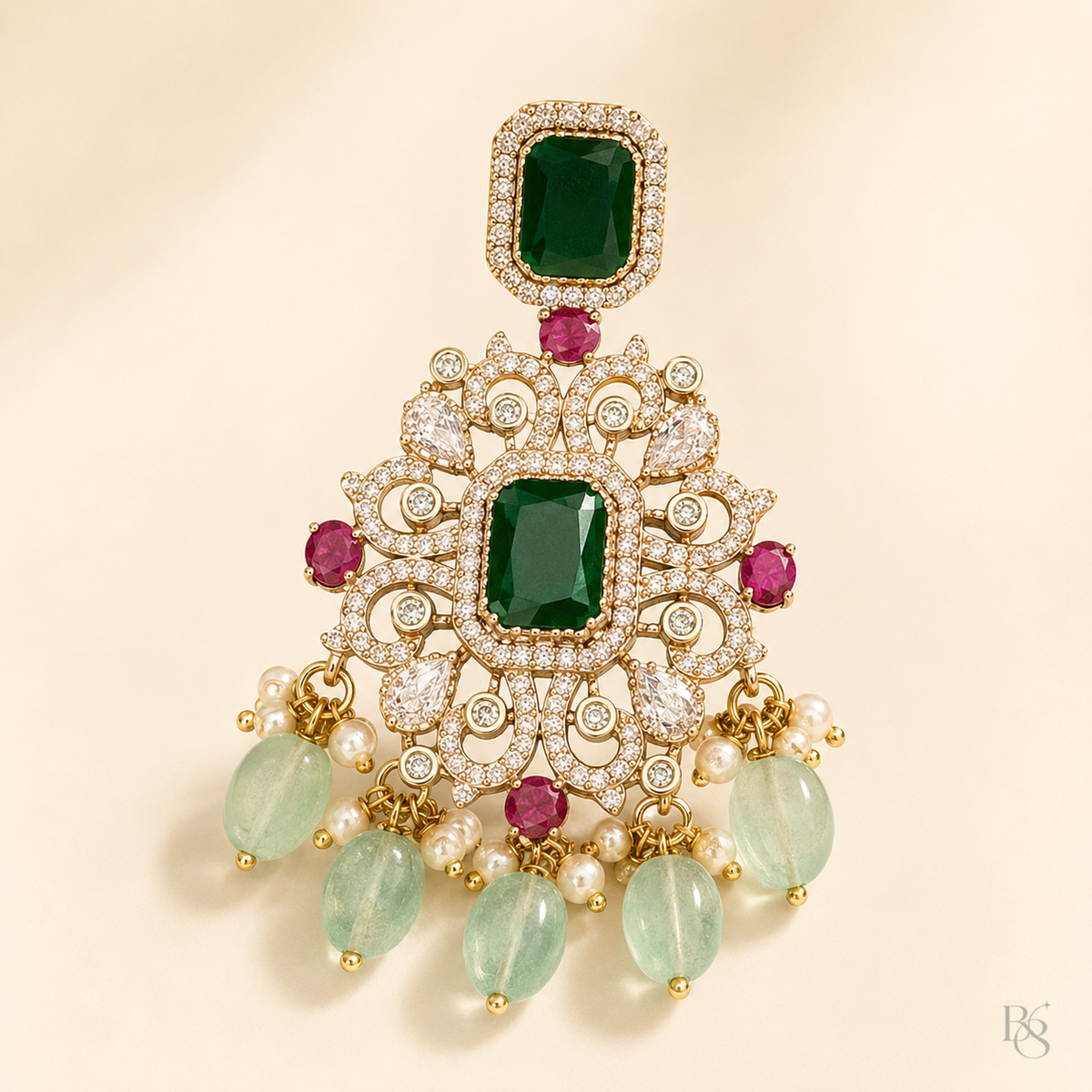 Emerald Ruby Chandelier Earring single piece alternate view