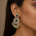Model wearing Emerald Ruby Chandelier Earrings