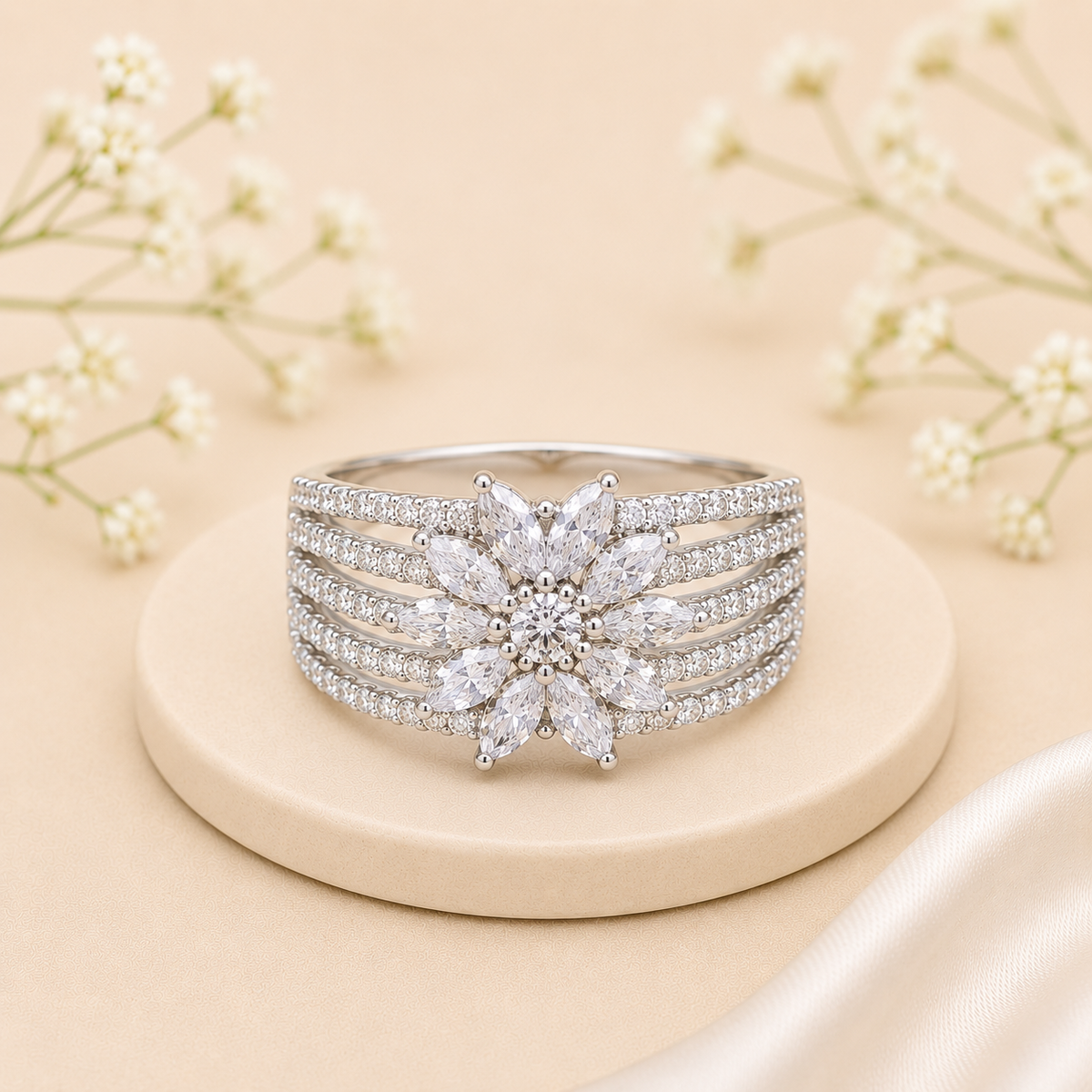 Five Line Floral Ring