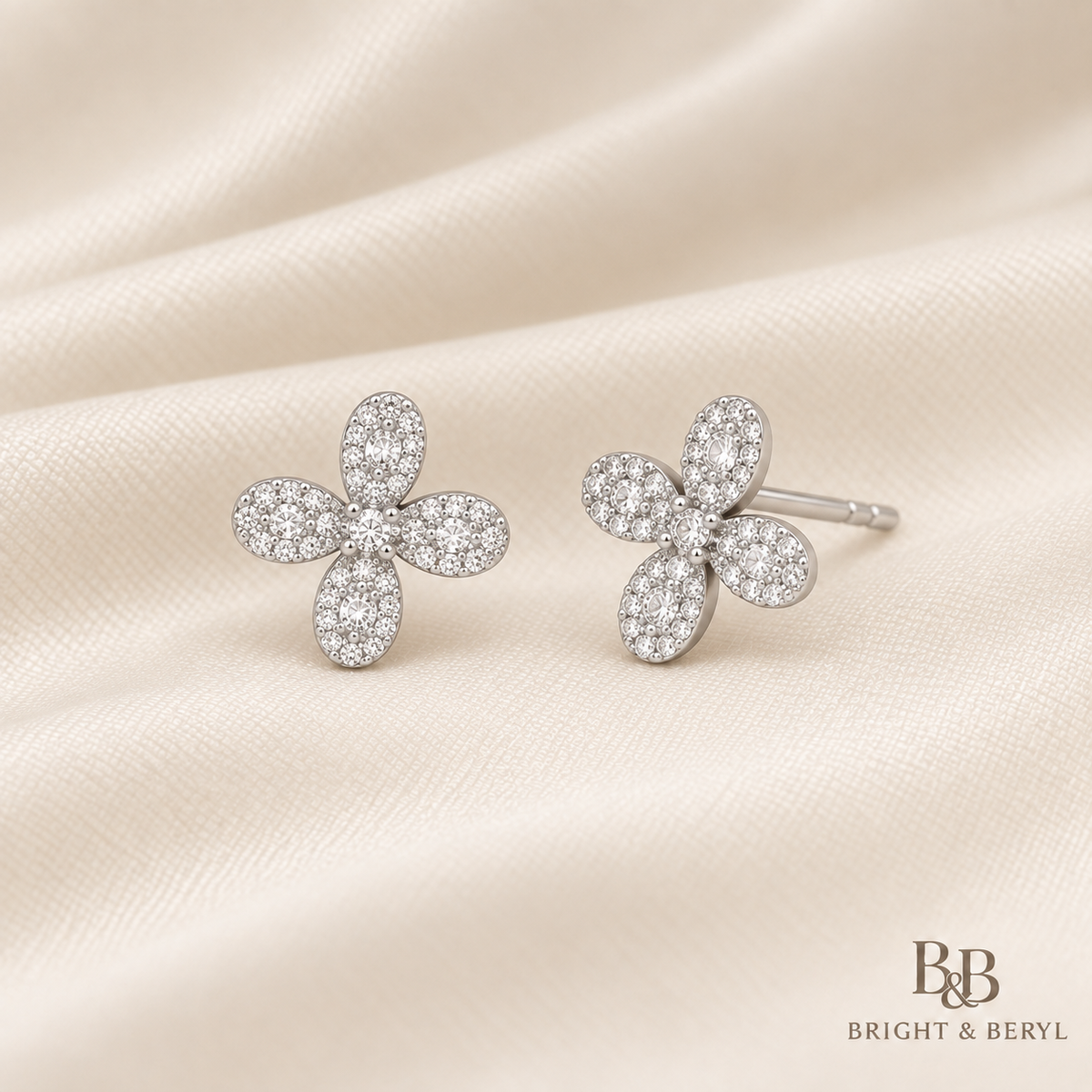 Four Petal Pavé Flower Stud Earrings pair