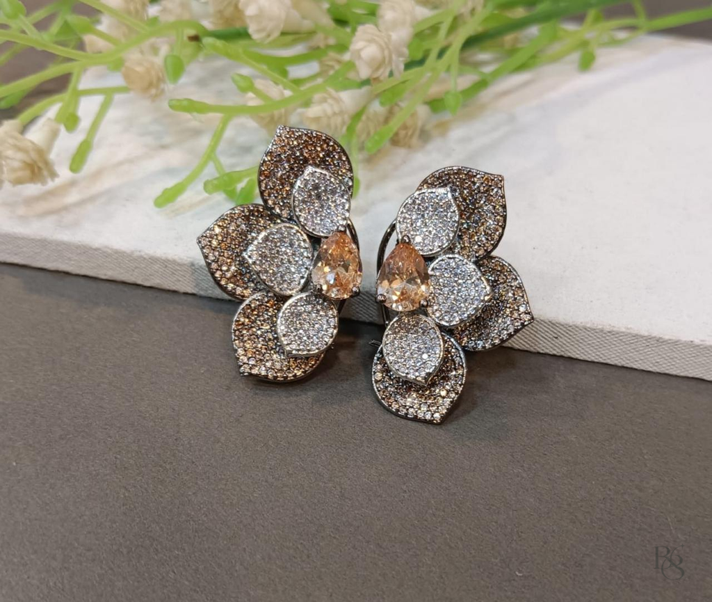 Luxe Petal Cluster Statement Earrings - Champagne Gold