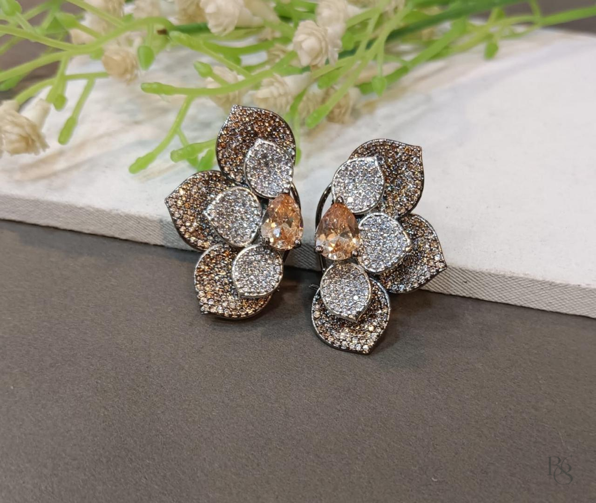 Luxe Petal Cluster Statement Earrings - Champagne Gold