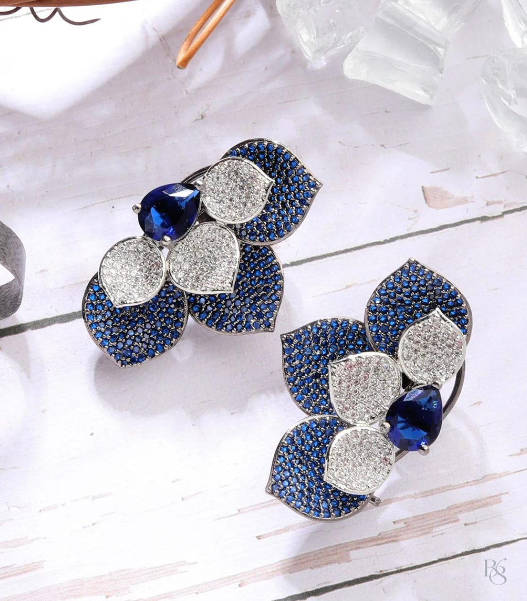 Luxe Petal Cluster Statement Earrings - Sapphire Blue