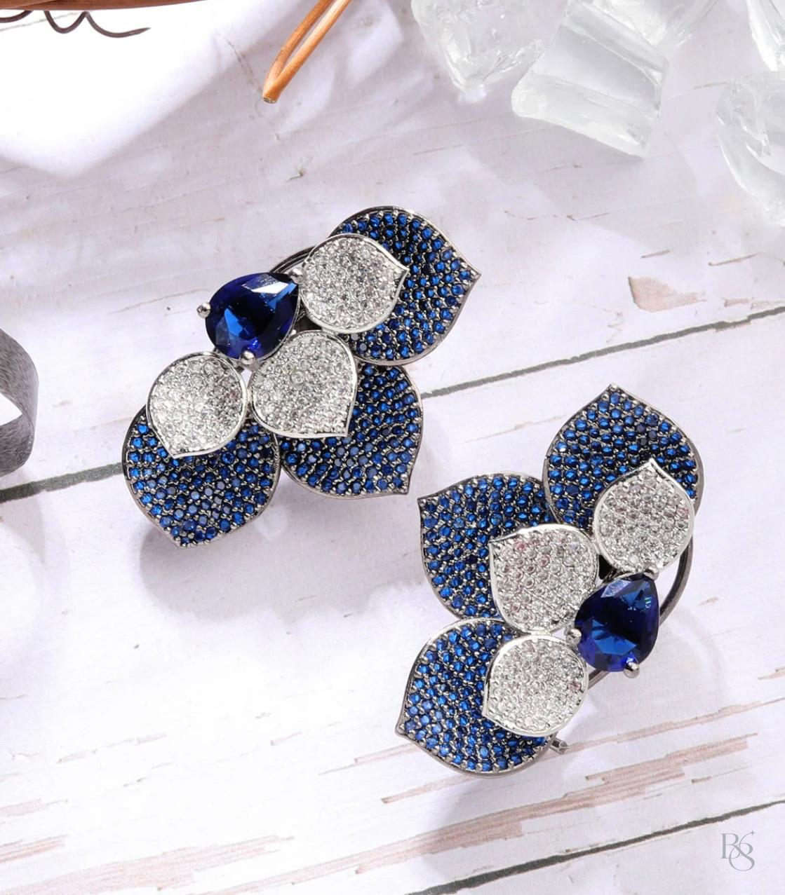 Luxe Petal Cluster Statement Earrings - Sapphire Blue
