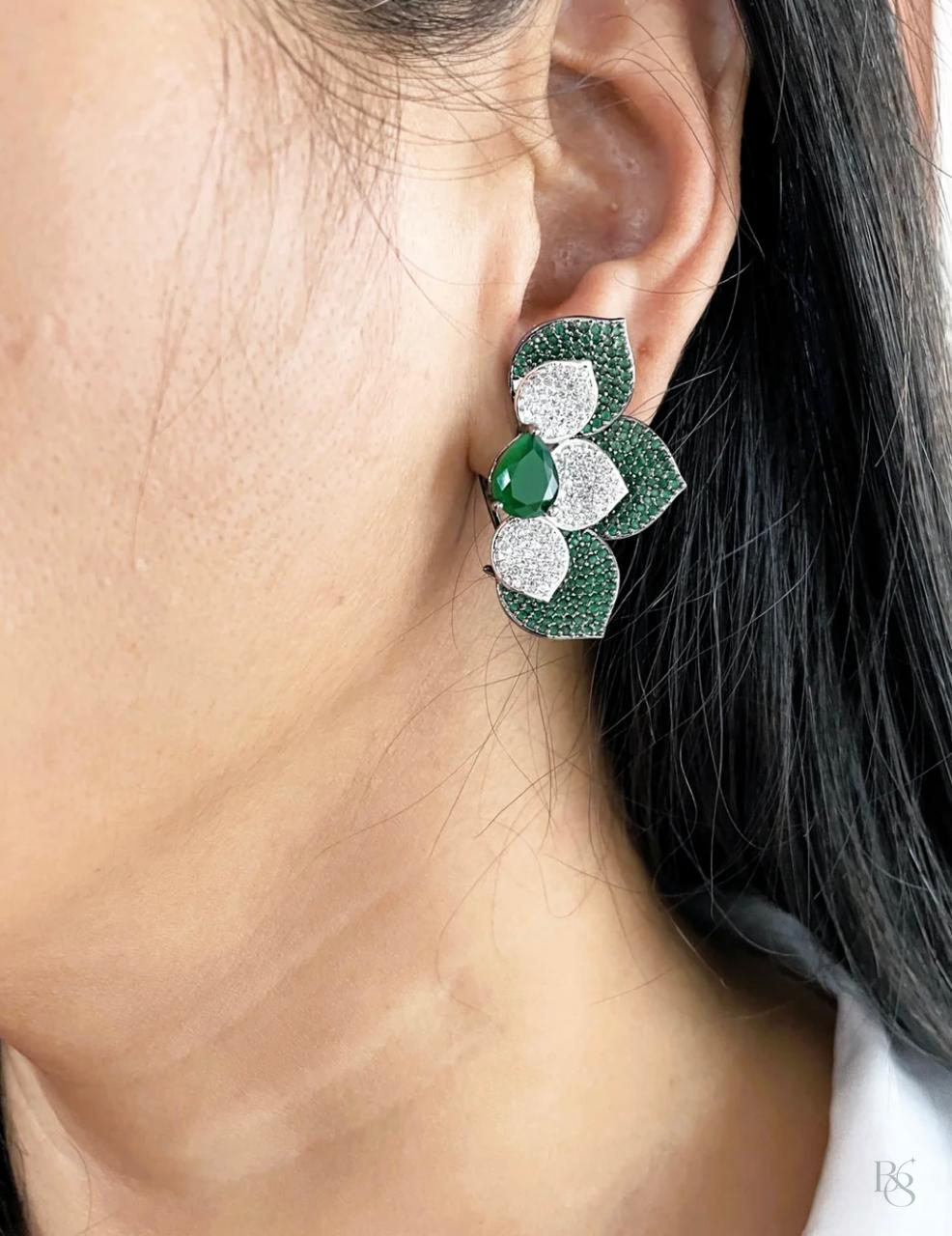 Luxe Petal Cluster Statement Earrings - Emerald Green