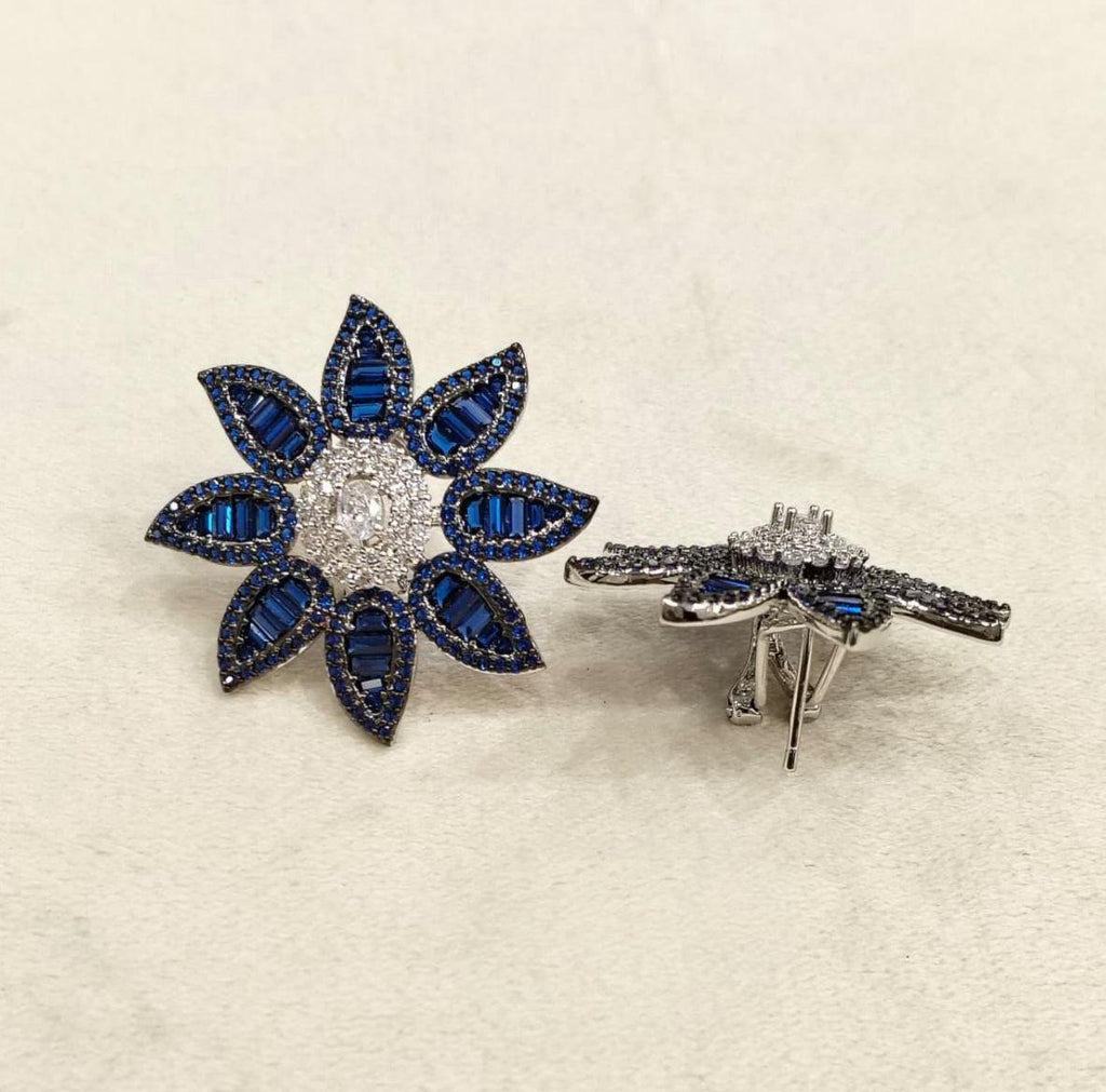 Blue floral statement earrings product view