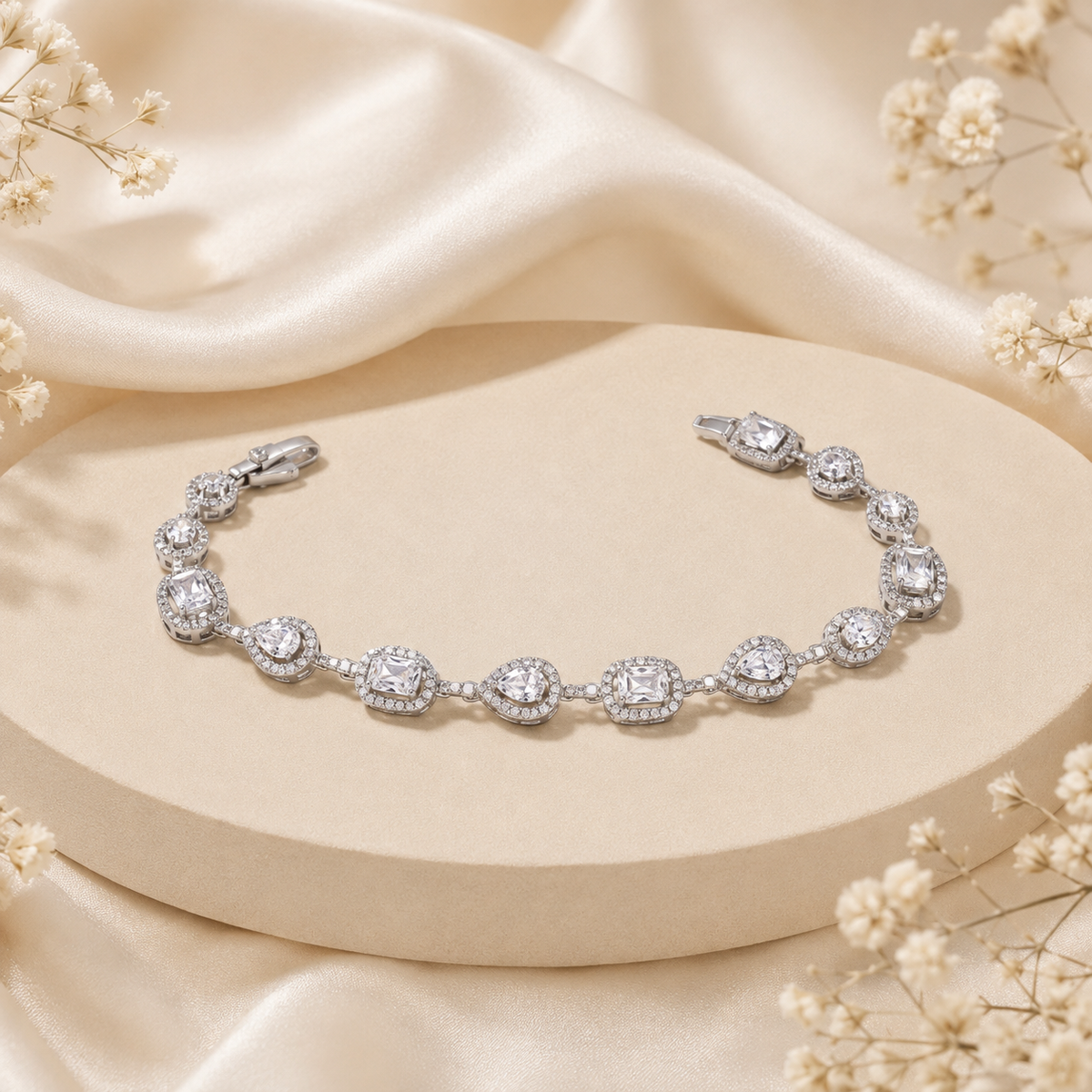 Mixed-Cut Halo Tennis Bracelet