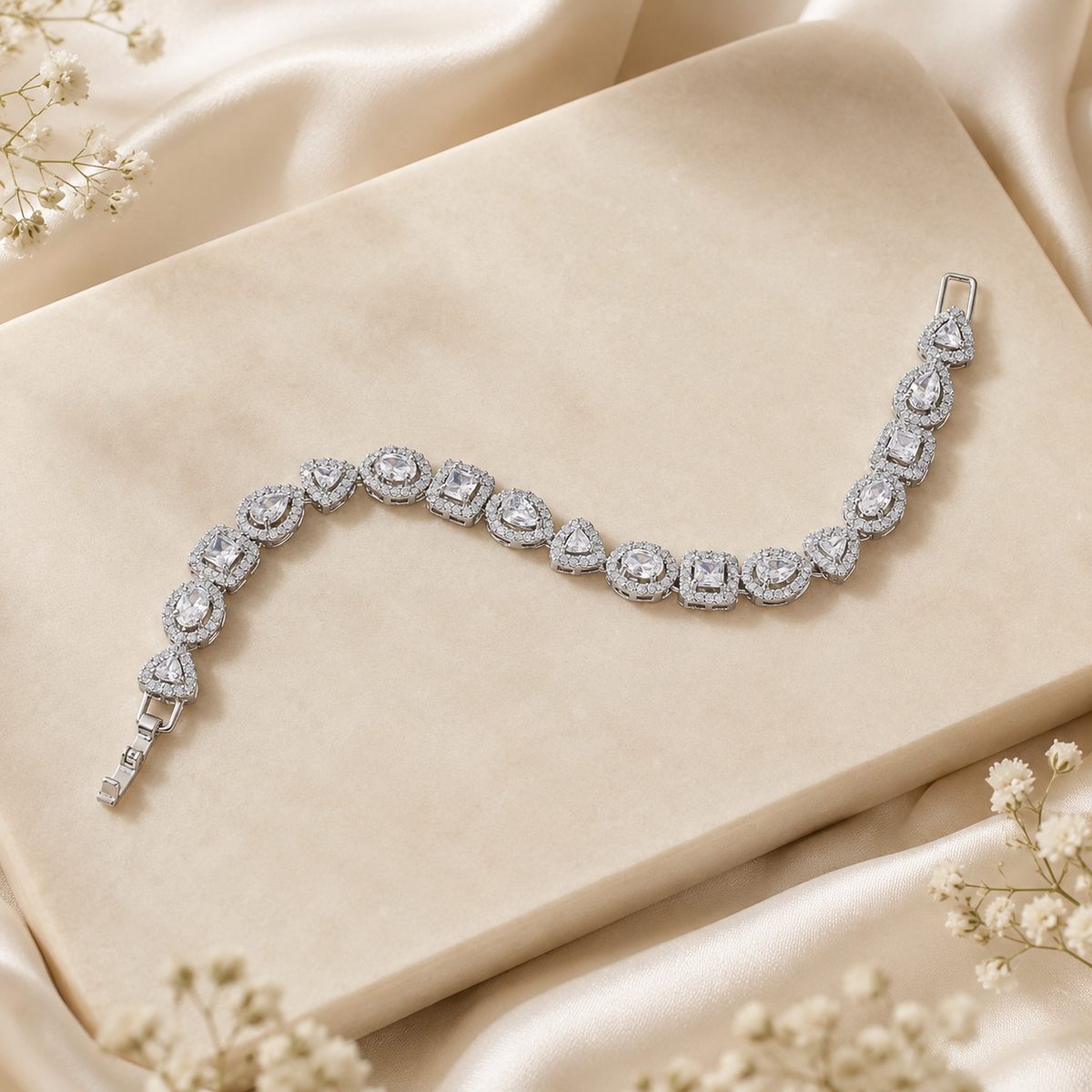 Regal Mixed-Shape Halo Bracelet