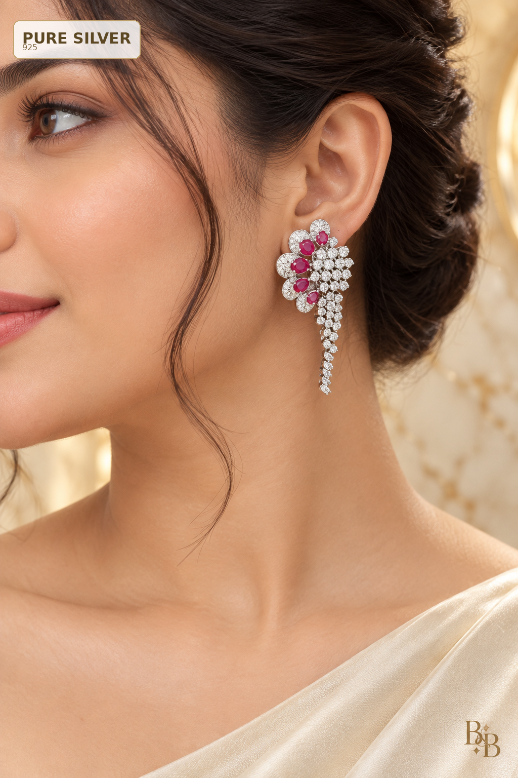 Ruby Crystal Vine Statement Earrings with Pure Silver badge