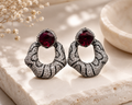 Ruby red statement earrings with silver-toned crystal setting
