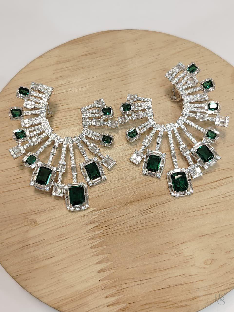 Sapphire Fan Statement Earrings - Emerald Green