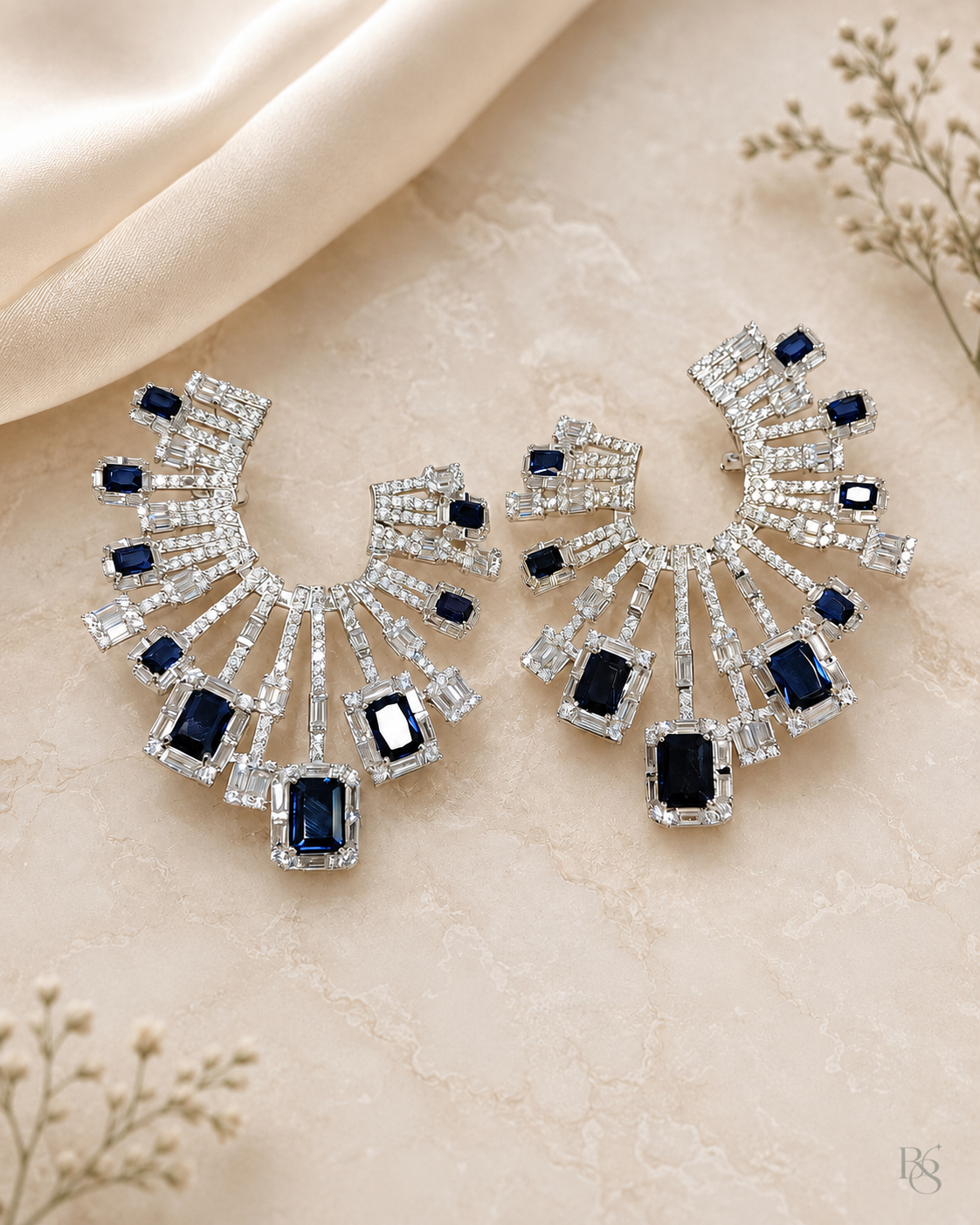 Sapphire Fan Statement Earrings product view
