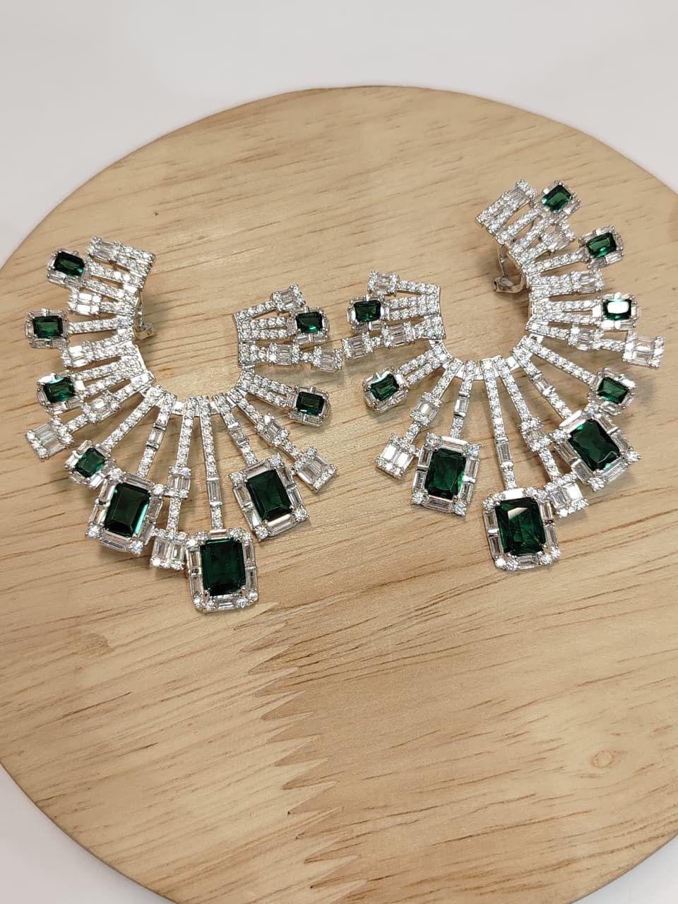 Sapphire Fan Statement Earrings - Emerald Green
