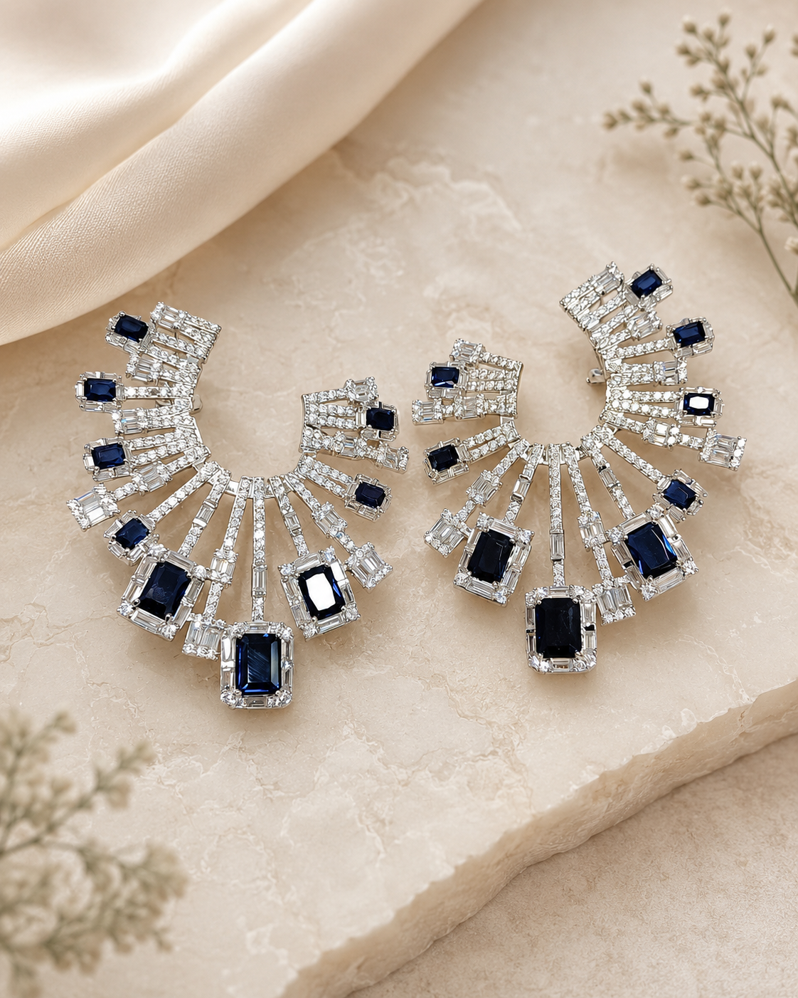 Sapphire Fan Statement Earrings