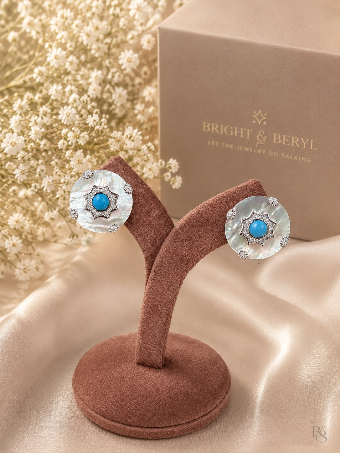 Turquoise mother-of-pearl halo stud earrings product image